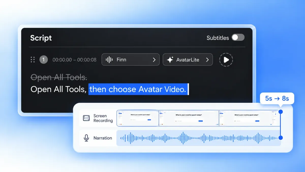 Revised narration and a video timeline adjusting from five to eight seconds in the ai screen recorder