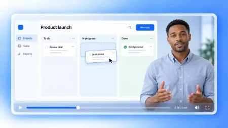 Product launch task board demonstrated by an AI presenter using the ai screen recorder