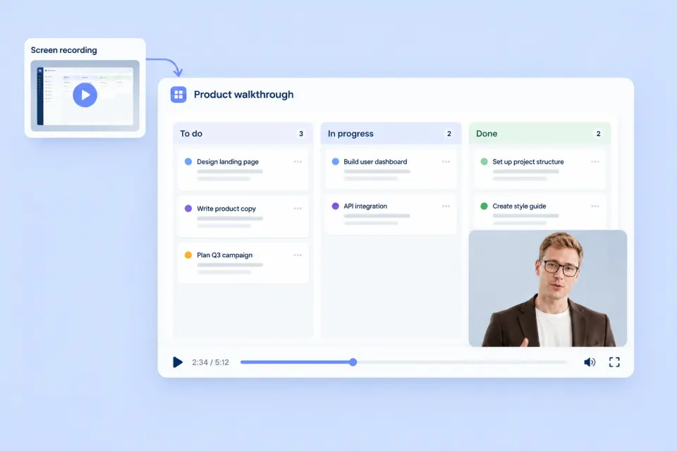 A product walkthrough combining a real product interface with an AI presenter