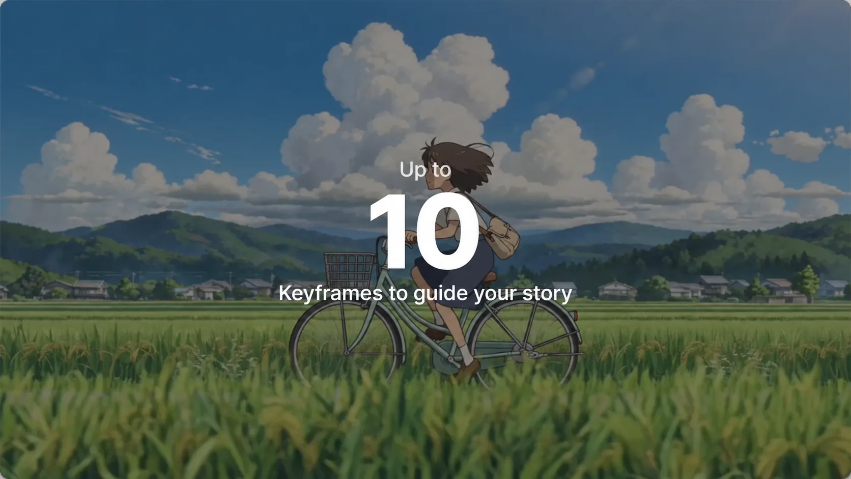 Kling 4.0 supports up to 10 keyframes, illustrated with an animated cycling scene