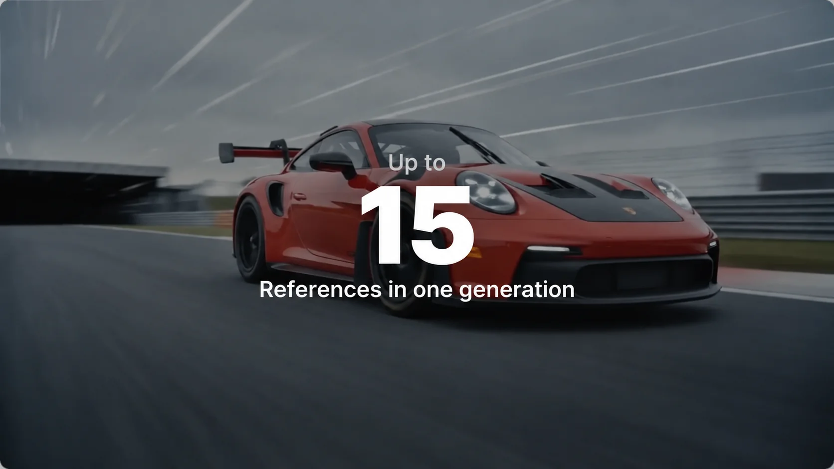 Kling 4.0 supports up to 15 reference assets, shown over a red sports car scene