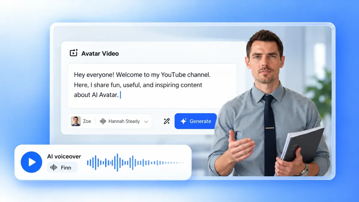 AI presenter and generated voiceover added to a recorded walkthrough in the ai screen recorder